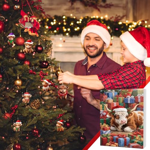 Christmas Calendar - 24 Days Countdown Calendar, Adveent Calendars, 2D Acrylic Cute Highland Cow Ornament Planner For Vacation Home Family Tree Window Wall Door Car Rearview Mirror Decoration - Image 6