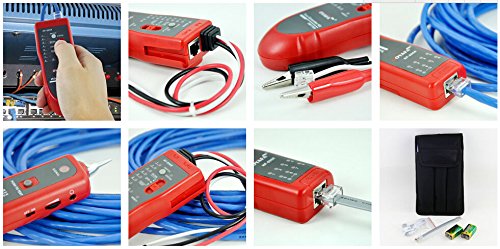 NOYAFA NF-806R cable tester in use, showing connections and various components