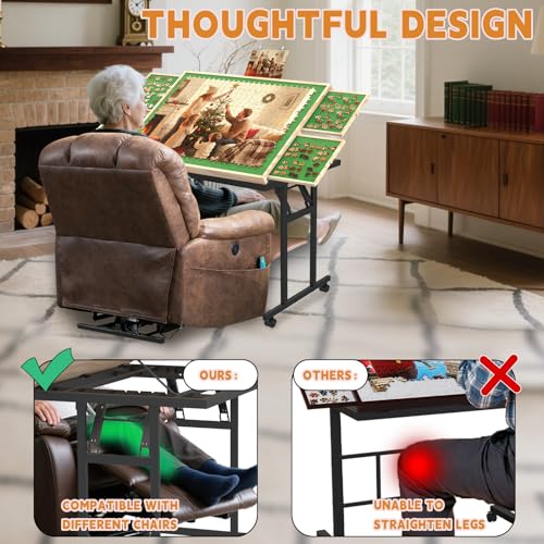 Image of Doerpuz Puzzle Table with Folding Legs, 1500 Pieces Puzzle Table for Adults with Drawers, Cover, Wheels, 5 Adjustable Up Angles Wooden Jigsaw Puzzle Board for All Ages