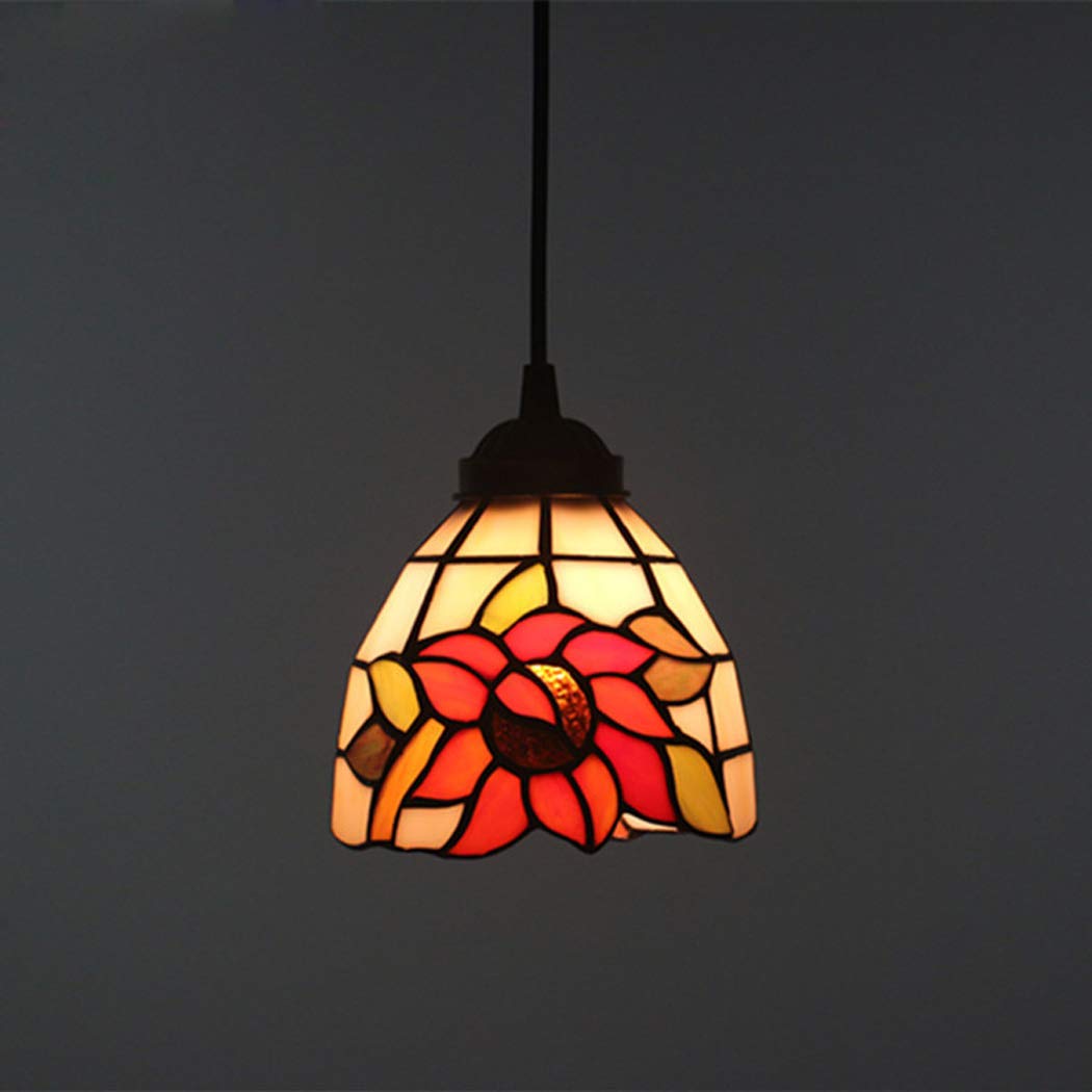 HPTHLY Tiffany Pendant Light Idyllic Sunflower Stained Glass Vintage Hanging Lamp Chandelier For Dining Room Bedroom Living Room Corridor Aisle Ceiling Fixture,40Cm Co(16Cm-A)