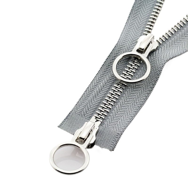 Cremallera Bidireccional Cremallera metálica larga de 70/90 cm, doble deslizador, bidireccional, for chaquetas, kit de reparación de cremalleras n.° 5(Gray,90cm)