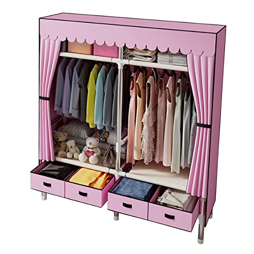 Armario de lona de tela, organizador de almacenamiento plegable con barra para colgar para dormitorio