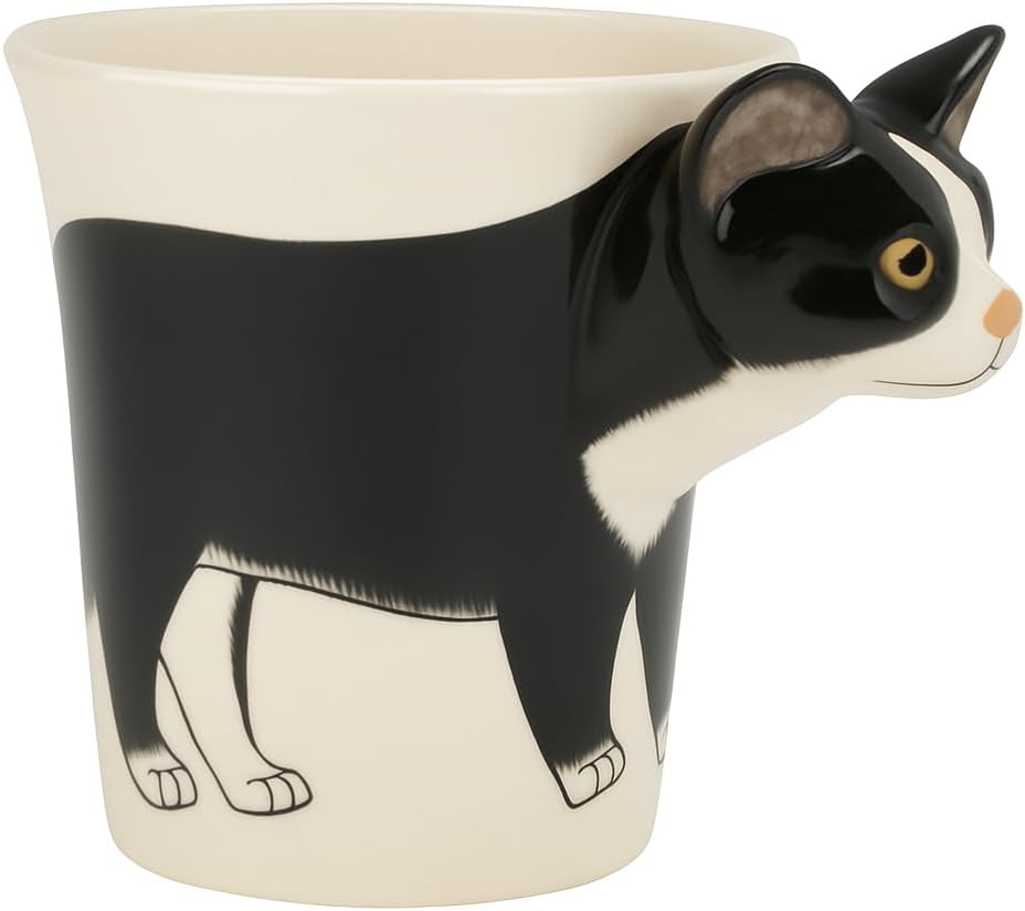Black Tuxedo Cat Coffee Mug & Mini Planter Pot – Ceramic Coffee Cup with 3D Cat Head Handle, Multi-Use Cute Novelty Tea Mug, Pencil Holder – Gift for Cats Lovers & Office Decor by SassyXpressions - Image 3