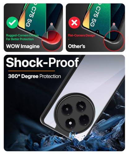 Image of WOW IMAGINE Shockproof Hybrid Back Cover for Redmi A4 5G | Poco C75 5G | 14C 5G | Poco M7 | Hard Slim fit Back Case | PC & TPU | Clear Transparent Case - Black