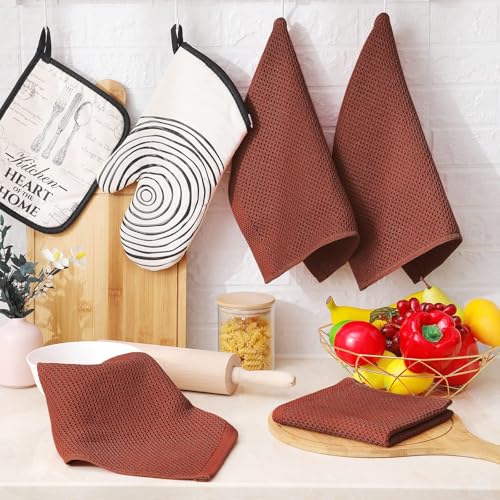 Image of Homaxy 100% Cotton Waffle Weave Kitchen Dish Cloths, Ultra Soft Absorbent Quick Drying Dish Towels, 12 x 12 Inches, 18-Pack, Rust