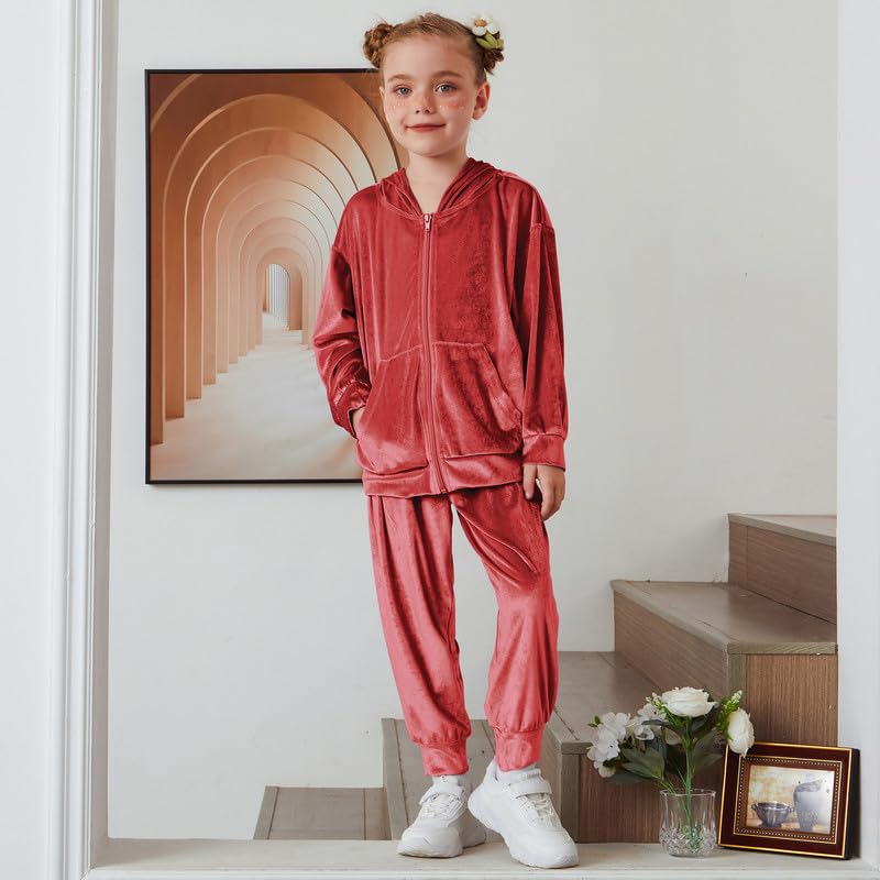 CHILDRENSTAR Girls Velour Tracksuit 2 Piece Outfit Hoodie Sweatpant Set Sportswear Clothes For 3-13Y2