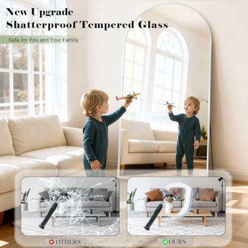 Image of Mirror Full Length, 26 inchx71 inch Large Arched Floor Full Length Mirror with Stand, Room Decor Big Full Body Floor Mirror with HD Tempered Glass Aluminum Frame for Bedroom Living Room, White