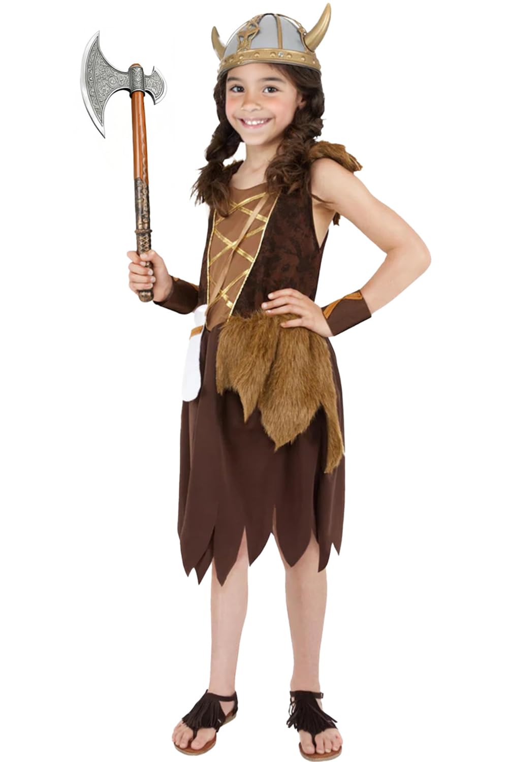 My Illusions Girls Viking Costume and Helmet Kids Book Day Halloween Fancy Dress Historical Costume (Medium 7-9 Years)