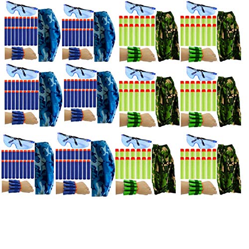 Wishery Accessories for Nerf Party Supplies & Boys Birthday Favors - 12 Kids. Compatible with Nerf Guns & Blasters N - Strike Elite. Pack of Foam Darts, Safety Glasses, Masks, Wrist Bullet Holder