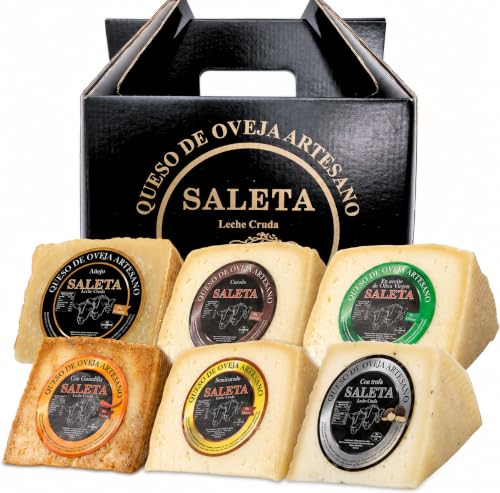 Cesta Quesos Gourmet Regalo | 6 Cuñas Queso Semicurado, Curado, con Guindilla, Trufa, Añejo y en Aceite de Oliva Virgen Extra | Queso de Oveja "Pack Tentaciones" 1,5Kg