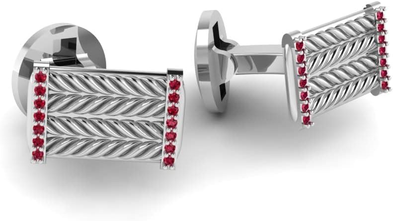 RATNAVALI ARTS Men’s 925 Sterling Silver Cufflinks with Round Gemstone Accents | Rectangular Design for Formal and Business Wear