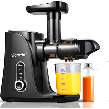Juicer Machines,AMZCHEF Slow Masticating Juicer Extractor, Cold Press Juicer with Two Speed Modes, Travel bottle(500ML),LED display, Easy to Clean Brush & Quiet Motor for Vegetables&Fruits (Black)