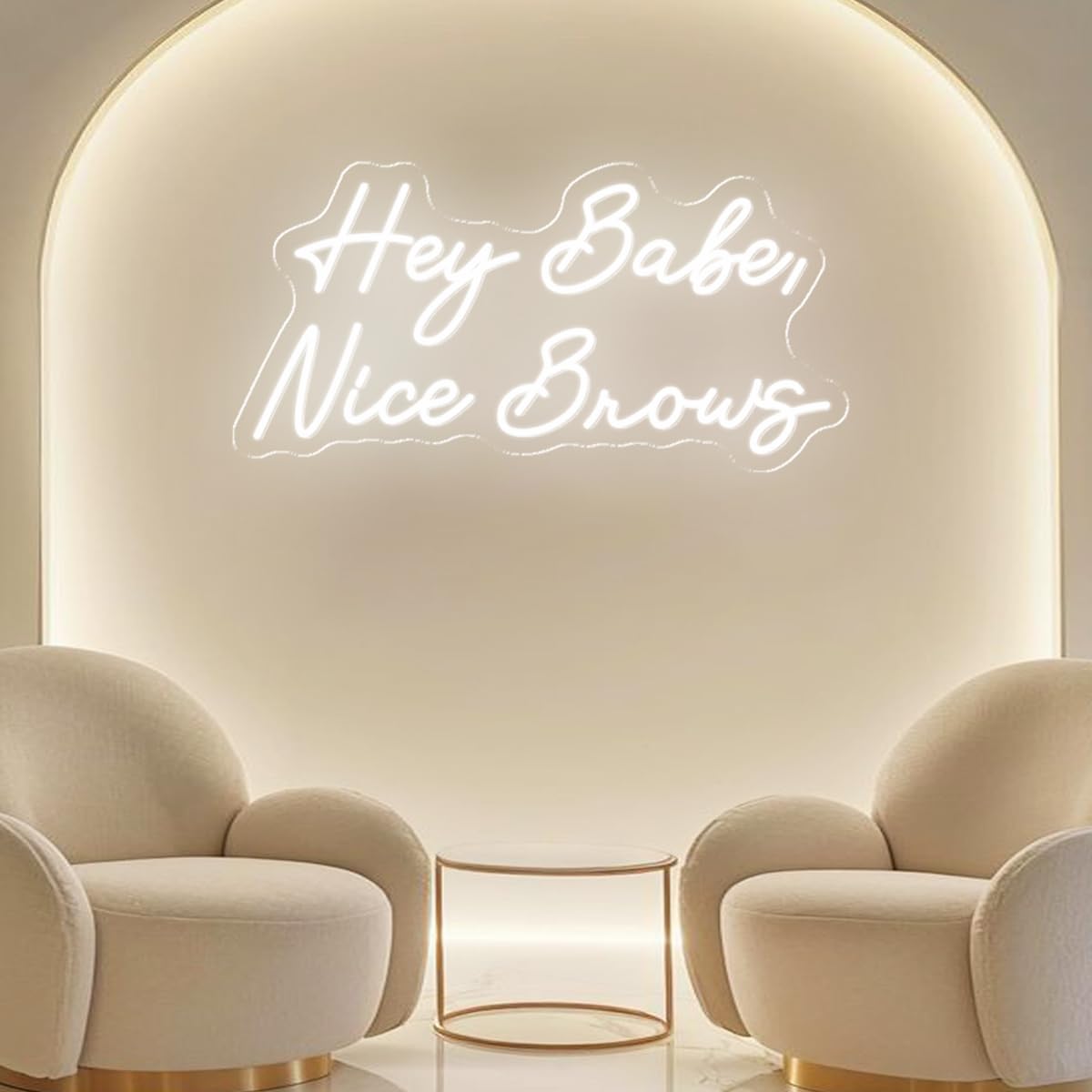 Large Hey Babe Nice Brows Neon Light, Customizable Size, USB Powered LED Neon Signs, Neon Light for Salon Decor, Dimmible Business Sign for Brows Room