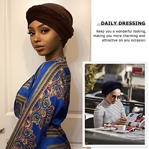 Image of DRESHOW African Women Turban Caps Beanie Twist Headscarf Pre-Tied Twisted Braid Headwraps for Women Chemo Cancer Cap