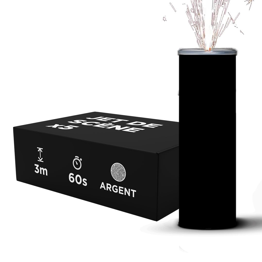 Jet di Scena Altezza 3 Metri Durata 60 Secondi - Jet di scena Effetto Pirotecnico per Interni a Scintille Fredde per Matrimonio - Design FULL BLACK senza scritta - Categoria F1