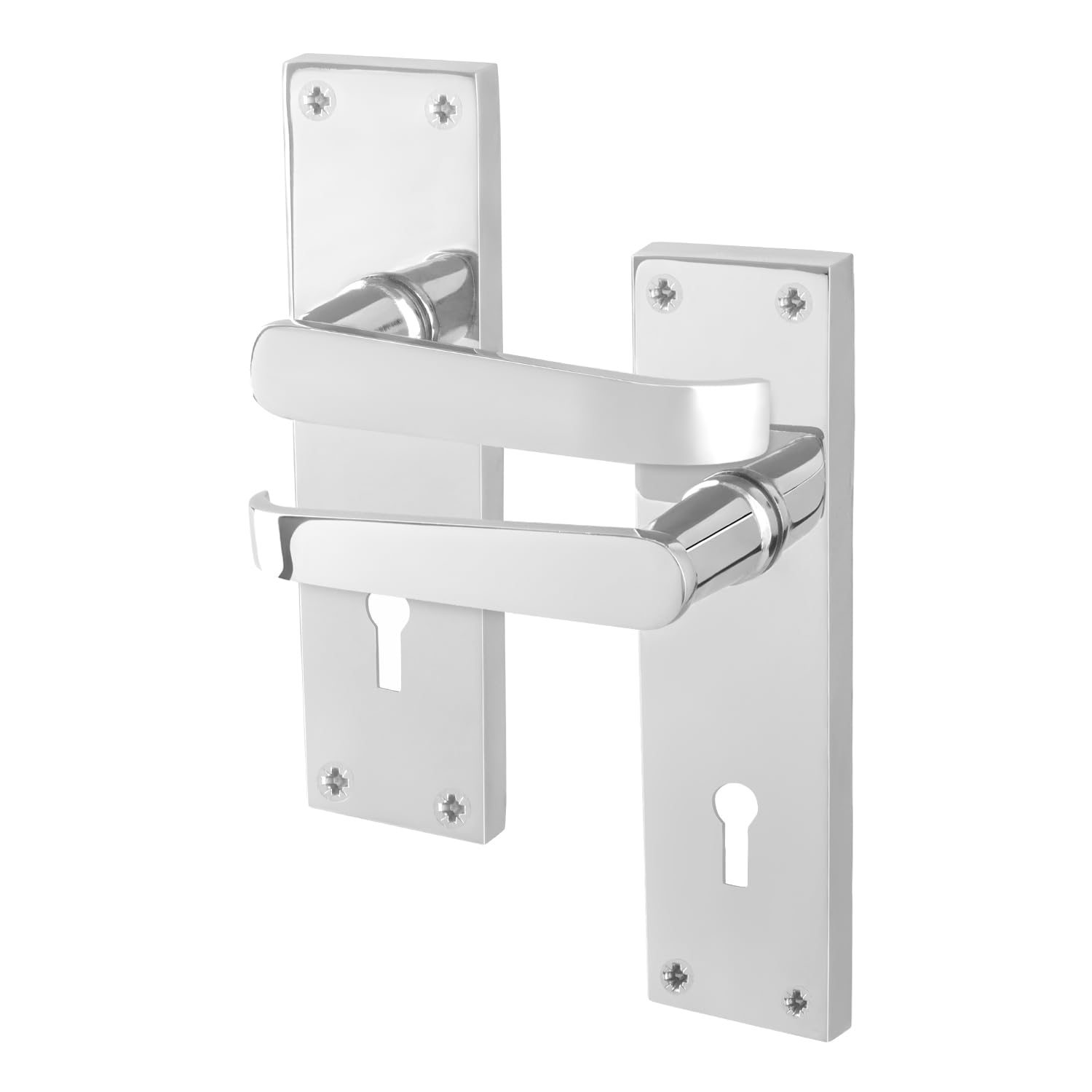 EAI Polished Chrome Door Handles Sash Lock, 1 Pair on Backplate - Victorian