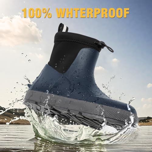 (Size 8.5) Deck Boots For Men Anti-Slip, Waterproof Ankle Rain Boots, Rubber Outdoor Fishing Footwear, Chelsea Garden Work Water Shoes4