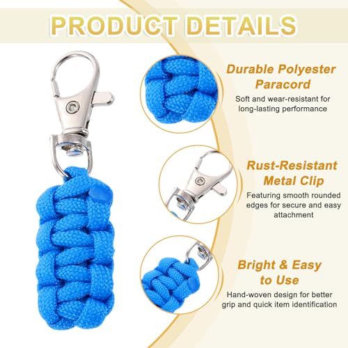 Image of YELARXI Paracord Zipper Pull Polyester Zipper Pulls Replacement Woven Rope with Metal Clasp, 80 mm Length Fit for Backpacks Clothing Luggage Accessories - Cylinder (6 Pack, Blue)