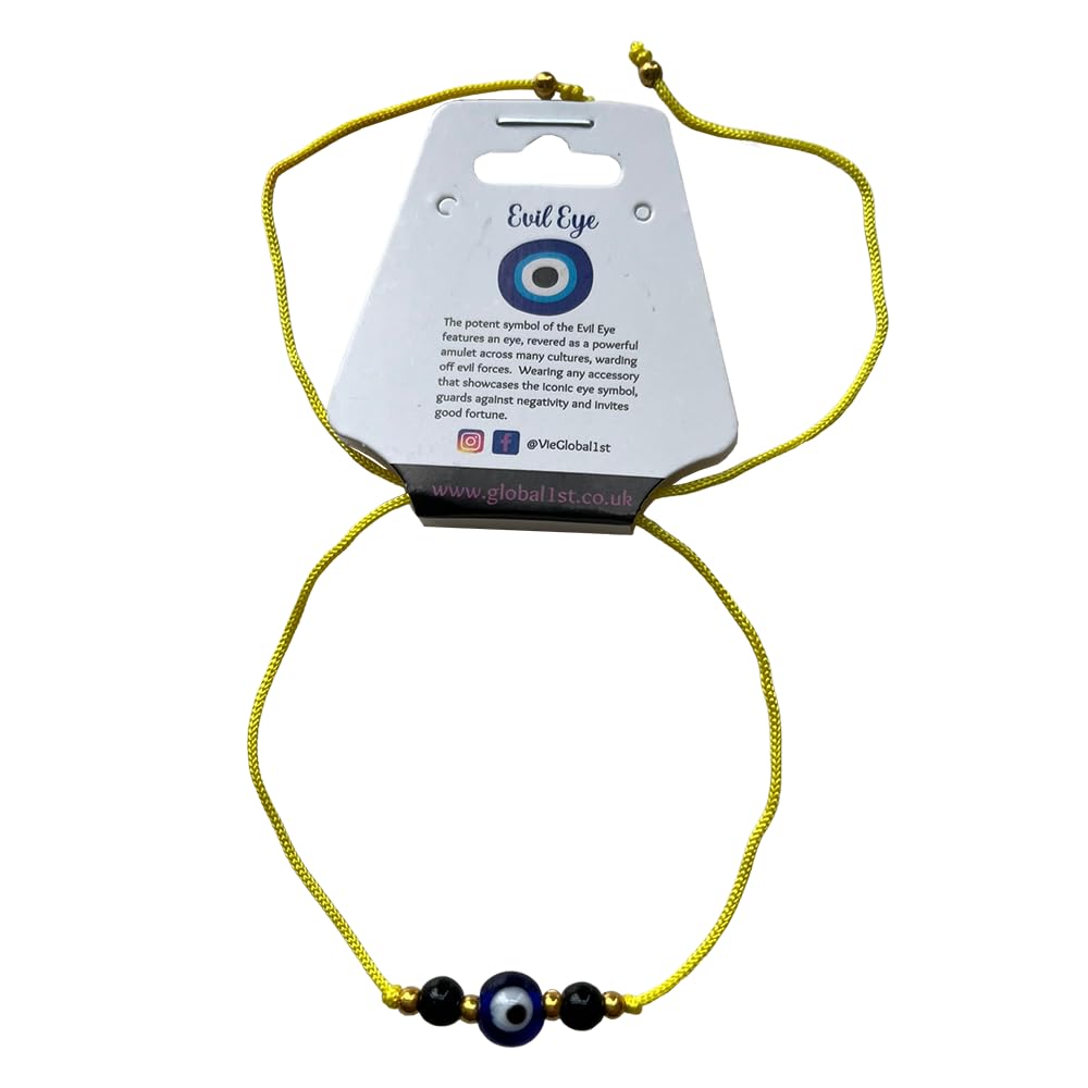 VIE Evil Eye Black Beads Thread Bracelet, Yellow