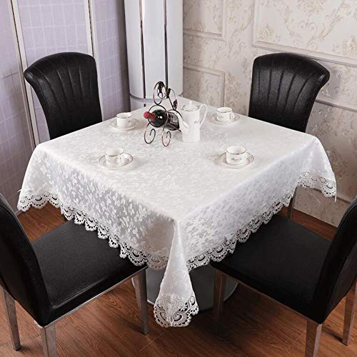 テーブルクロス ソフトリンクルマクラメレーストリムテーブルカバー 刺繍入りモダンヨーロピアンテーブルデコレーション 正方形テーブル用 ホワイト 110x110cm)(White,130x130cm(51x51inch))