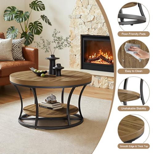 MSFE 2-Tier-Runde Couchtisch, Wohnzimmertisch, Modern Tisch Wohnzimmer, Couchtisch Rund Holz mit Sturdy Metal Frame, Sofa Tisch Beistelltisch für Wohnzimmer, Home Office, 80 * 80 * 45cm – Bild 6
