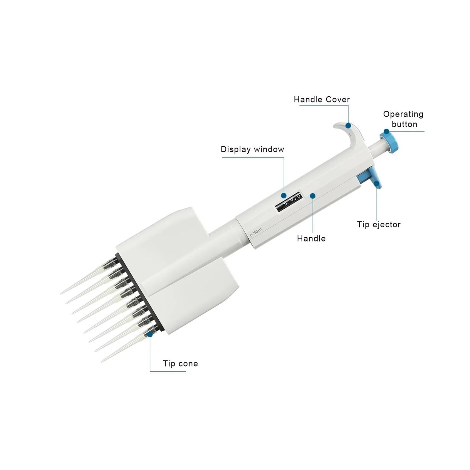 Micropipeta, Pipeta, Pistola de pipeta multicanal de volumen ajustable, 8 canales, equipo de laboratorio, maquinaria(0.5-5ml)
