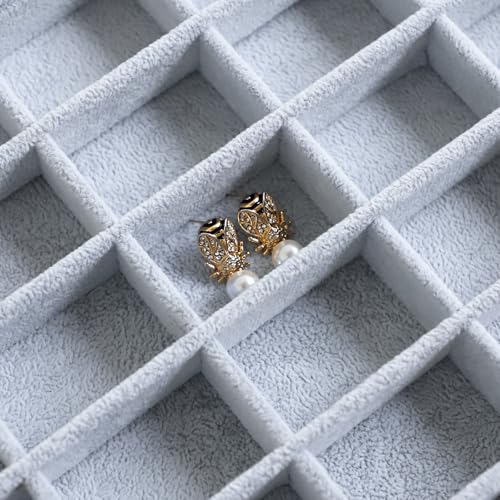Image of Wudygirl 36 Grid Velvet Jewelry Tray Jewelry Organizer Earring Storage Ring Holder Display Drawer Inserts with Adjustable Divider (Gray)