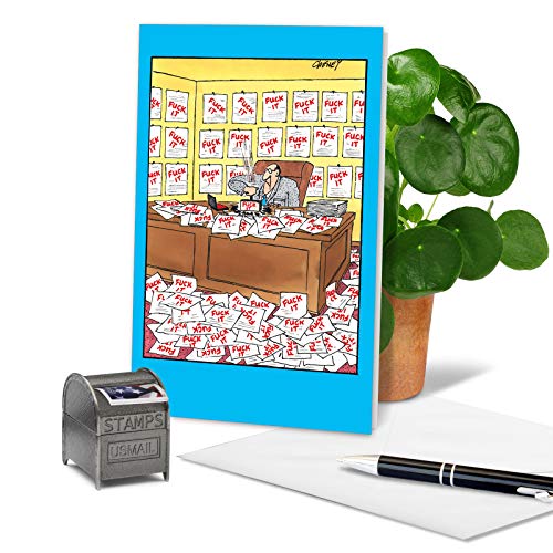 Nobleworks - 1 Happy Birthday Greeting Card Funny - Cartoon Comic Humor, Celebrate Birthdays Notecard - Man With Stamp 4728 #TOP2