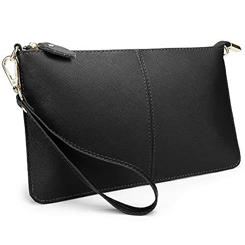 Image of YALUXE Genuine Leather Wristlet Handbags Purses Cell Phone Pocket Clutch Wallet Crossbody Bags for Women