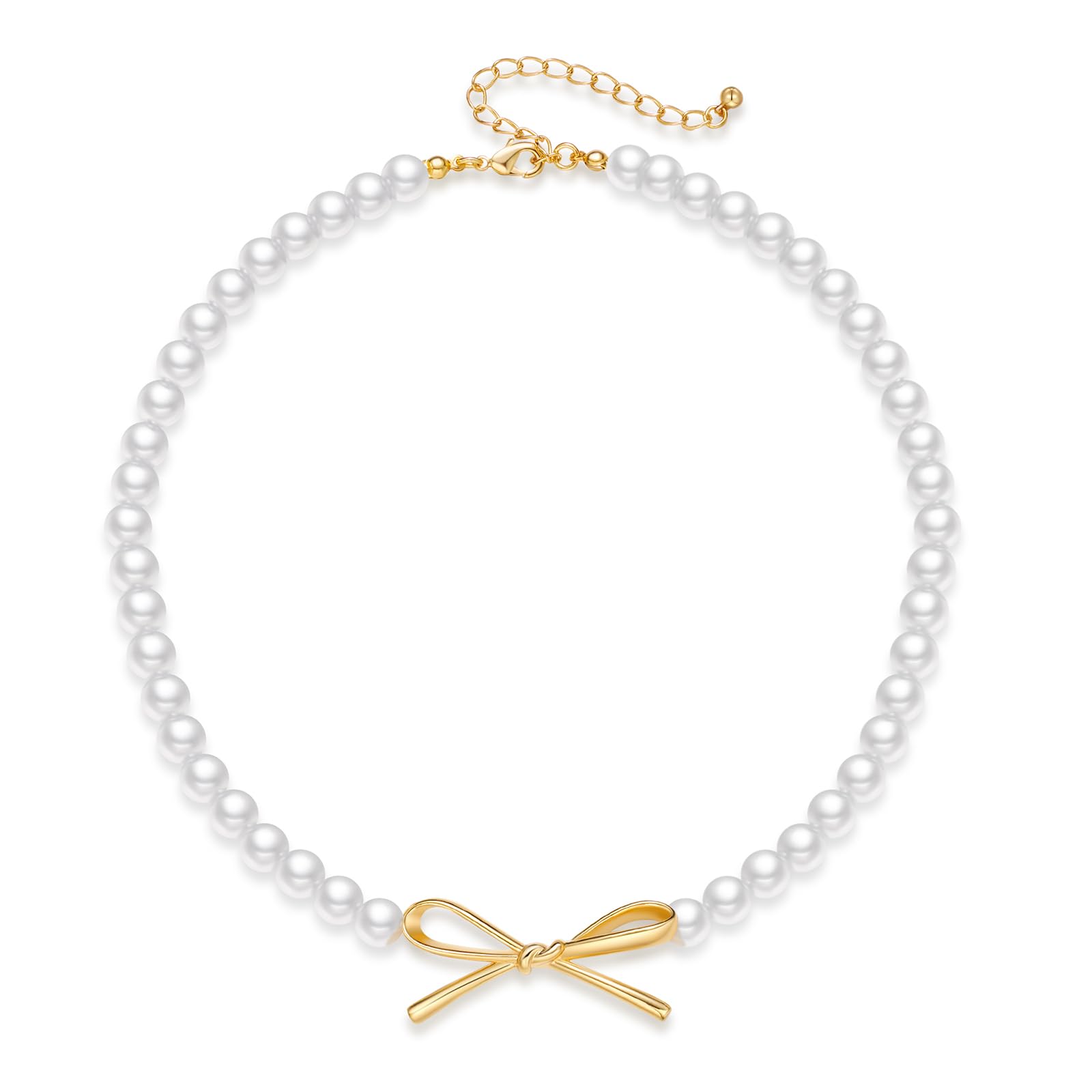 MUYAN Gold Bow Pearl Choker Necklace for Women Boho Pearl Necklace Bow Jewelry