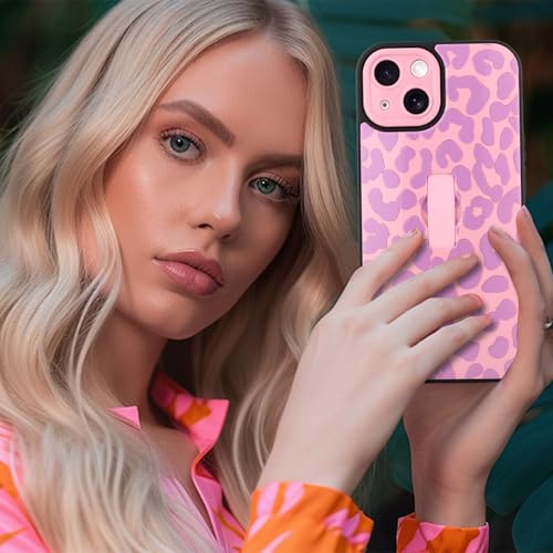 Coque iPhone 13 léopard rose avec dragonne et béquille pour protection antichoc - 6