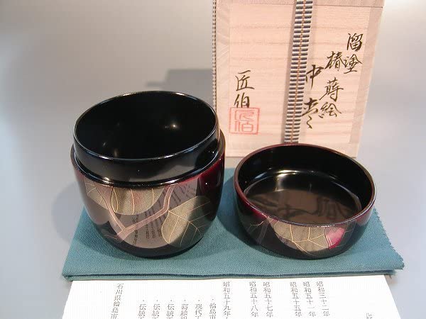 茶道具 中棗 椿蒔絵、輪島塗 伝統工芸士 米本 匠伯（ よねもと