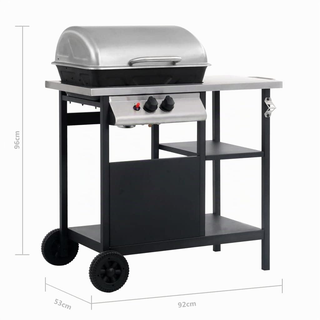 vidaXL Barbecue e Griglia a Gas a 3 Ripiani Tavolinetto Nero e Argento