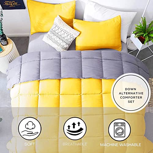 Kasentex 7-Piece Bed In A Bag Down Alternative Comforter With Duvet Cover All Season Bedding Sets With Yellow/Grey Comforter, Purple Duvet Cover, Matching Pillow Shams And Throw Blanket - King Size #TOP4