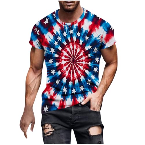 Mens Tie Dye T Shirts Plus Size Novelty Printed Tee Short Sleeve Fashion Trendy Tshirt Summer Casual Crew Neck Tops