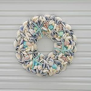 Galtinternational18nauticalseashellwreathbluecoastalbeachfloralhomedecorindooroutdoorrealstarfishpearlseashells Urban Country Home Decor Galt international 18 nautical seashell wreath blue coastal beach floral home decor indoor outdoor real starfish pearl seashells urban country home decor