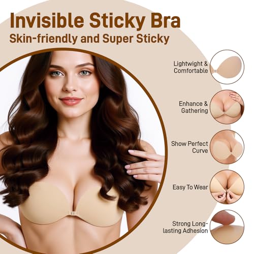 Septeamay Premium Klebe BH mit Aufkleber zur Bruststraffung, Unsichtbarer Sticky Bra Push Up Trägerloser für Frauen, Klebe-BH Push Up Waschbar & Wiederverwendbar für Rückenfreie Kleid Brautkleid -B