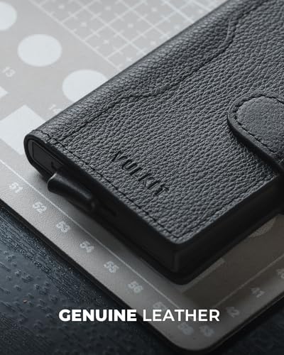 Image of VULKIT Slim Bifold Pop up Wallet Minimalist Leather Card Holder RFID Blocking Metal Card Case with ID Window for Women | with Leather Slots