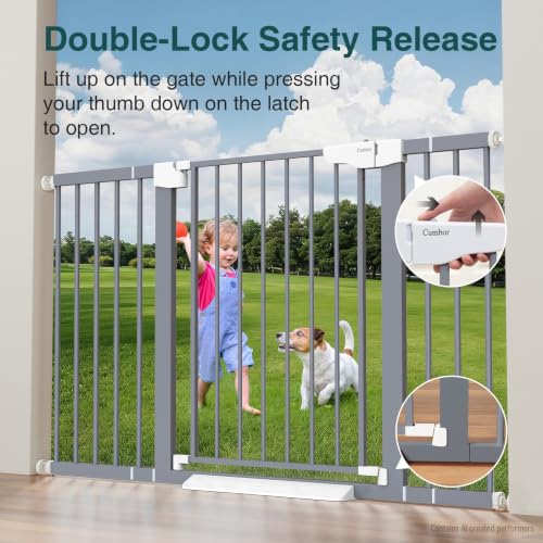Cumbor 29.7-54.2" Wide Baby Gate, Auto-Close Dog Gate Indoor Gray | Dual Lock Pet Gates Stairs & Doorways, No Drilling Pressure Mounted Safety Gate for Kids, Easy Walk Through Safety Gate - Image 6