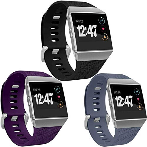 Bobo Correa de repuesto compatible con Fitbit Ionic, correa clásica de metal con hebilla de metal para mujeres y hombres (grande (6.7 a 8.1 pulgadas), paquete B (3 correas))