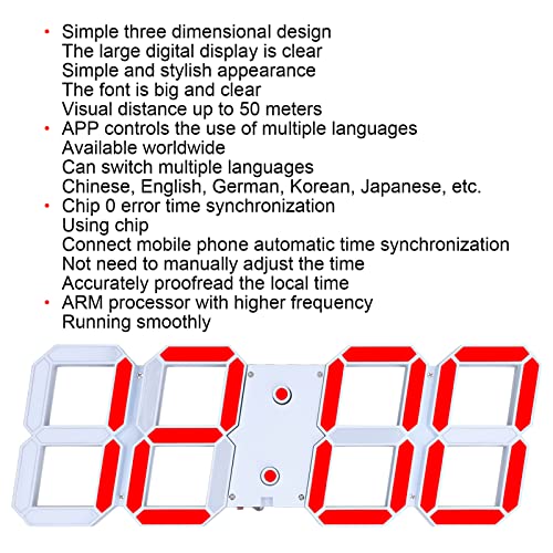 3D Led Wall Clock, Smart Digital Electronic Clocks, Dimmable Clock With 3Rd Gear Adjustment, Multilingual App Control, Auto Time Synchronization, For Office, Living Room, Meeting Room(Us) #TOP7