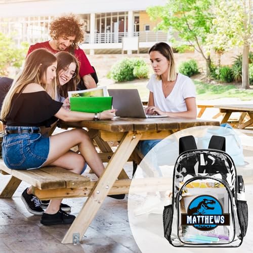 Personalized Dinosaur Clear Backpack with Name, Custom Clear Bookbag for Boys Girls, PVC Transparent Waterproof Backpack with Reinforced Strap & Large Capacity, Back to School Gifts for Kids4