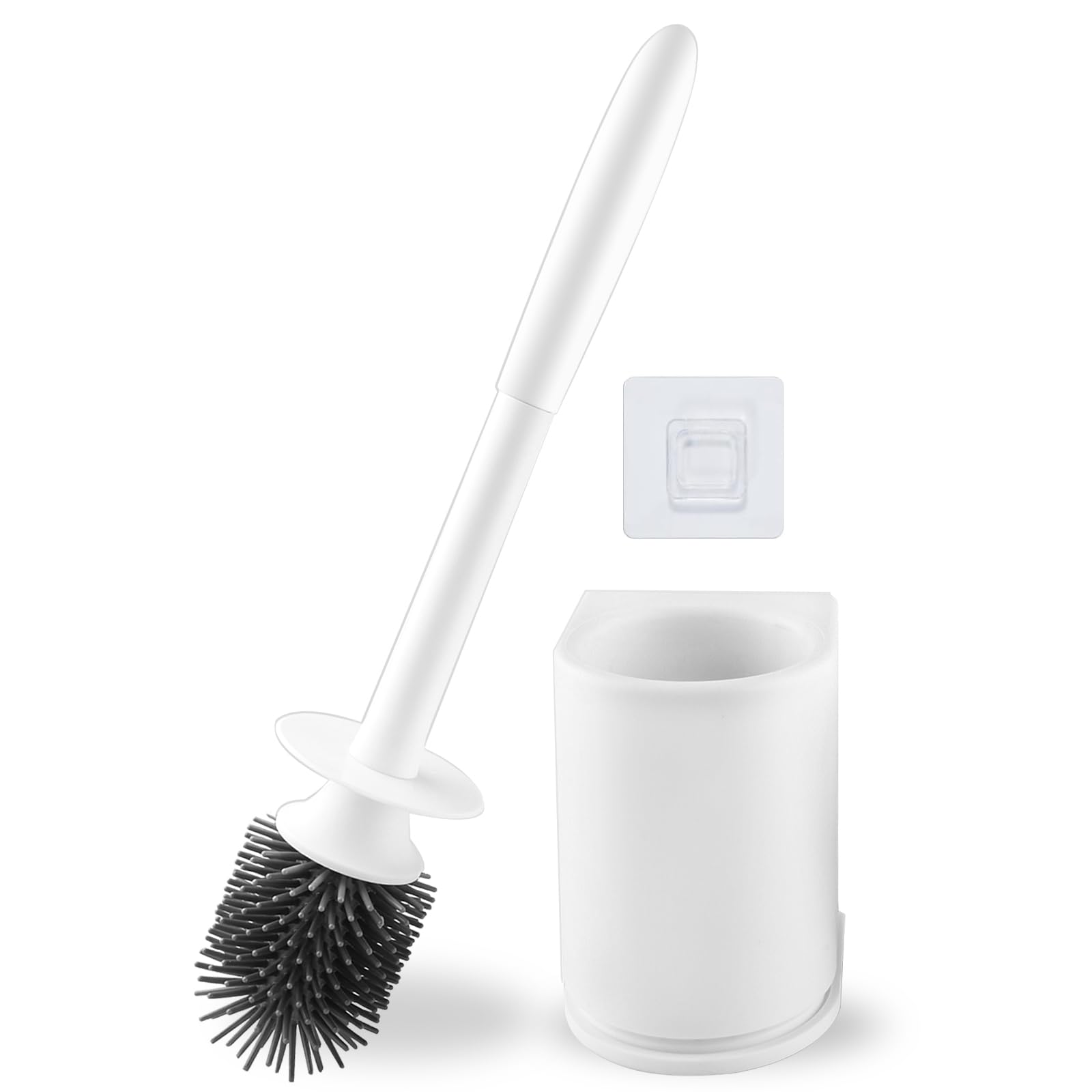 JONMON Scopino e supporto per WC, robusto set di scopino per la pulizia del WC con setole morbide in silicone per riporre e organizzare il bagno