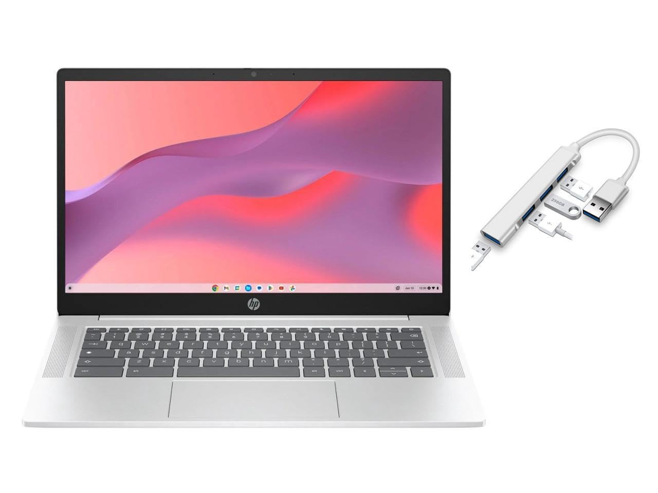 HP Chromebook 14 inch HD Anti-Glare Laptop | Intel Processor N200 | Intel UHD Graphics | Bluetooth |Silver| 4GB RAM | 128GB SSD | Chrome OS | Bundle