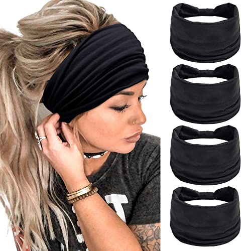 Wide Headbands for Women Black Stylish Head Wraps Boho Thick Hair...