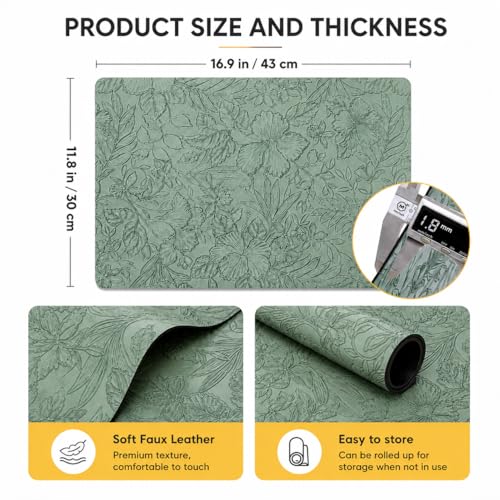 Image of Yelona Premium Faux Leather Placemat Set of 4 | Printed Floral Design, Waterproof & Heat Resistant Table Mat | Non-Slip, Washable for Dining, Kitchen & Home Decor (Green, 43 x 30 cm)