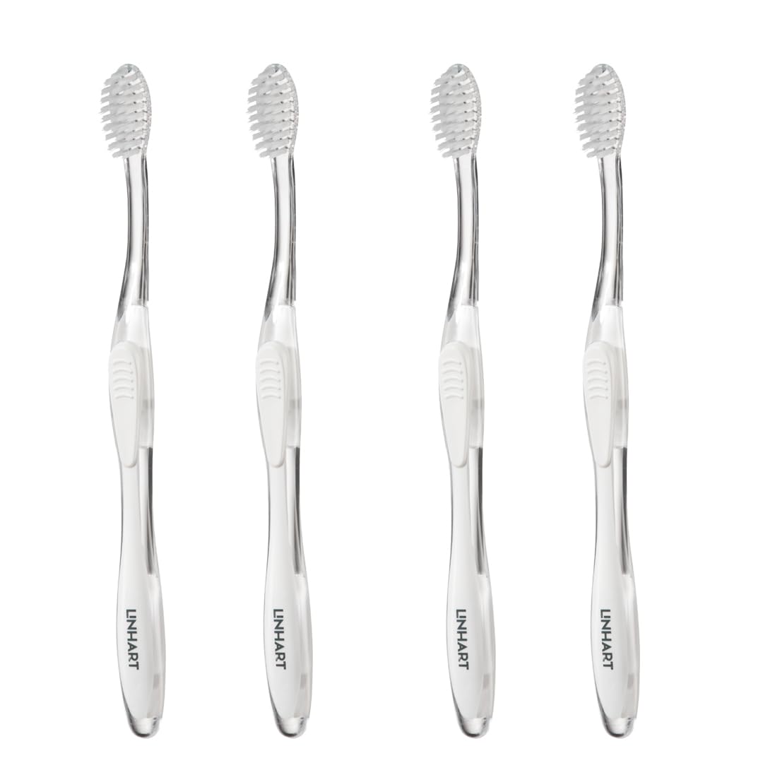 LINHART Spazzolino da denti extra morbido – Spazzolino da denti sbiancante con setole multilunghezza, confezione da 4