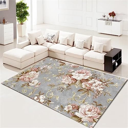 Tapis rose durable anti-rayures 180X280Cm motif fleurs rétro
