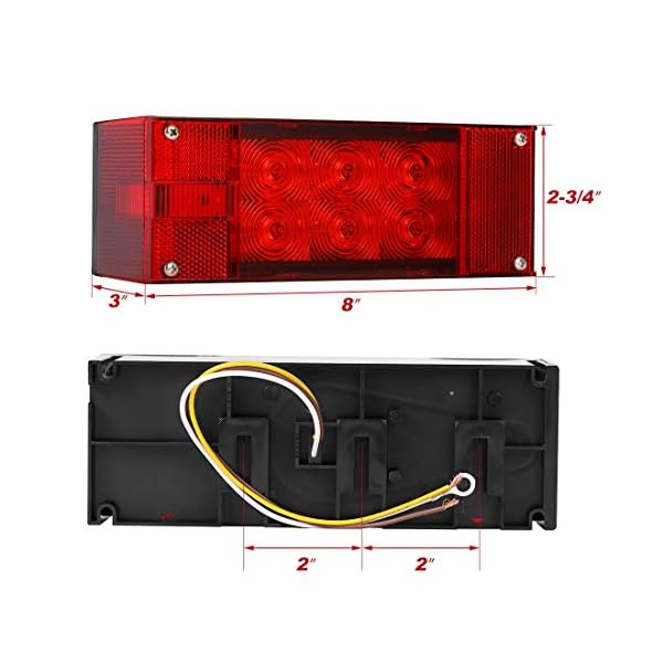 CZC AUTO 12V LED Low Profile Submersible Rectangular Trailer Light Kit