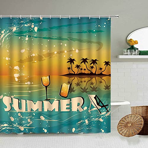 Cortina de Ducha Wave Surf, Paisaje de Playa de Verano, decoración de baño, bañera, Cortina de Tela de poliéster Impermeable S.2 200x200cm